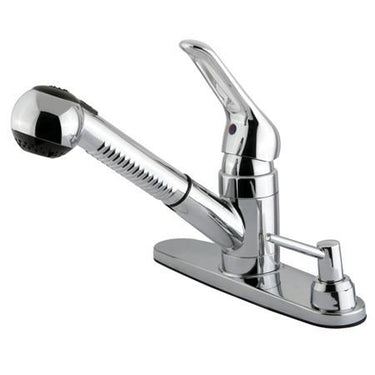 Kingston Brass Wyndham Pull-out with Single Loop Handle, Matching Wand and Soap Dispenser, Chrome Kitchen Faucet Kingston Brass